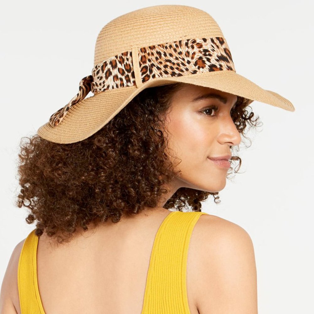 INC Printed Scarf Adjustable Band Floppy Hat